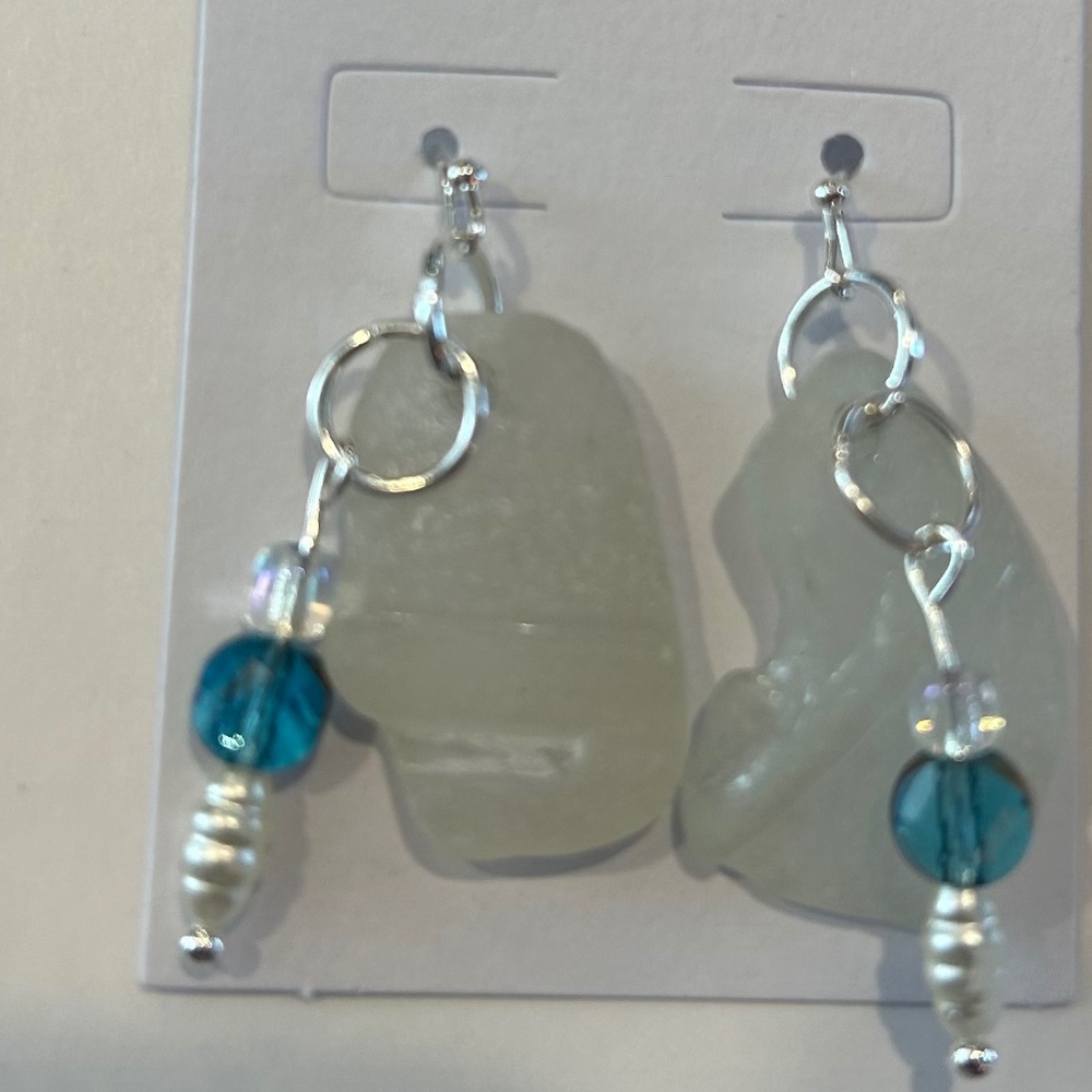 Genuine sea tumbled sea glass earrings